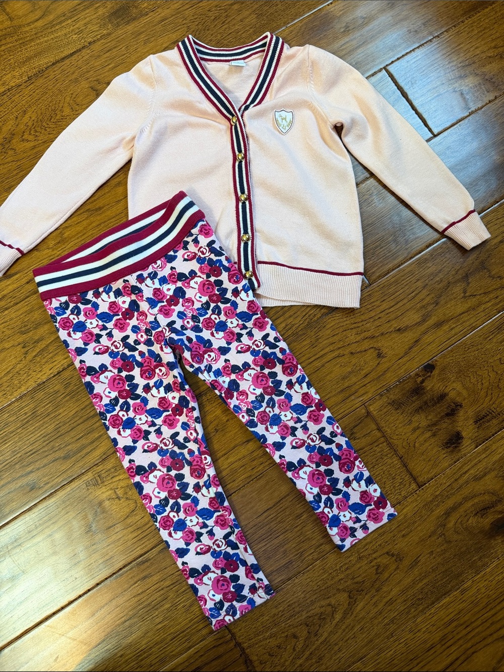 Girls Pink Floral  Set with Cardigan